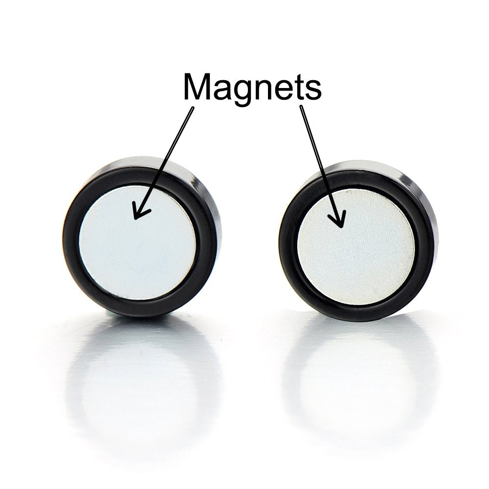 Men 10MM Magnetic Silver Black Circle Yin Yang Stud Earring Non-Piercing Clip On Fake Ear Plug