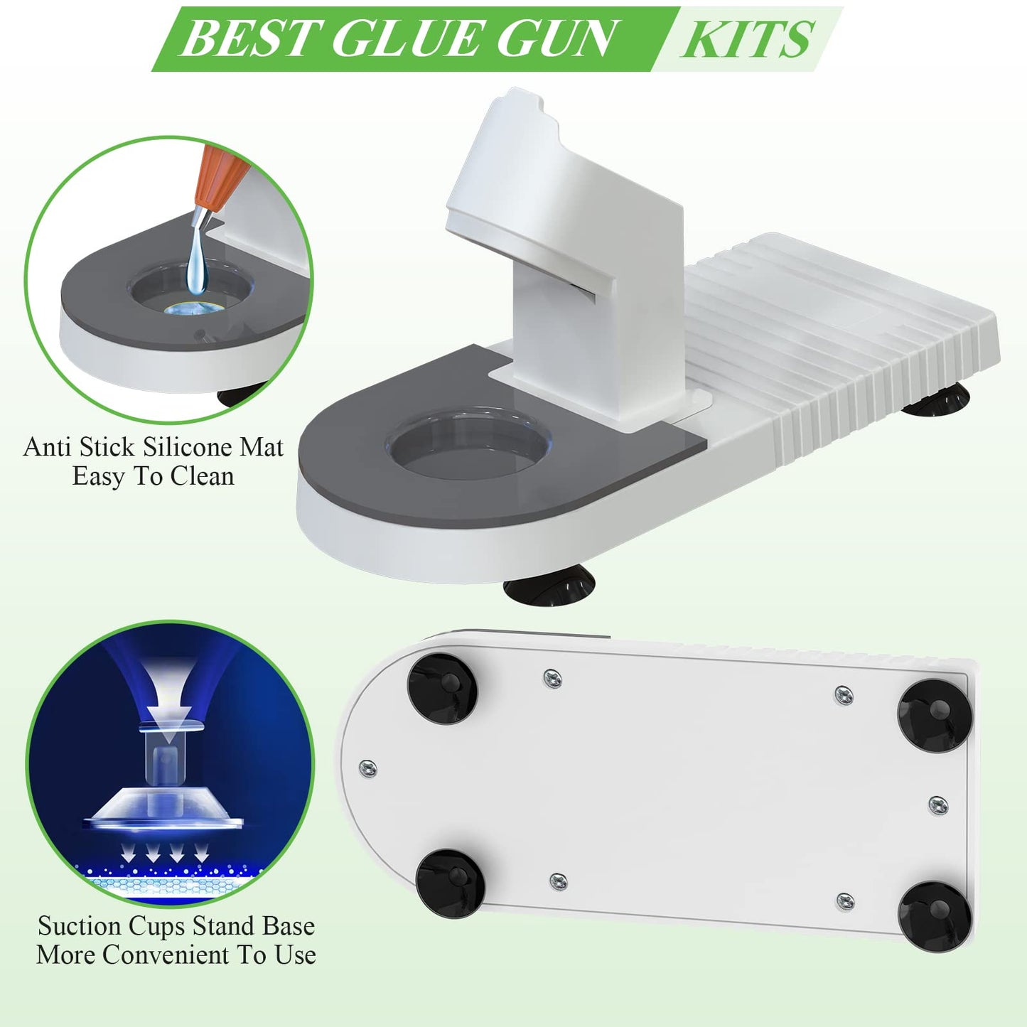 MONVICT MC-808 Hot Glue Gun Kit with Pack of 230 Mini Hot Glue Sticks, Suction Cups Stand & Anti Stick Silicone Mat, On/Off Switch Design for DIY, Crafts, Home School Project…