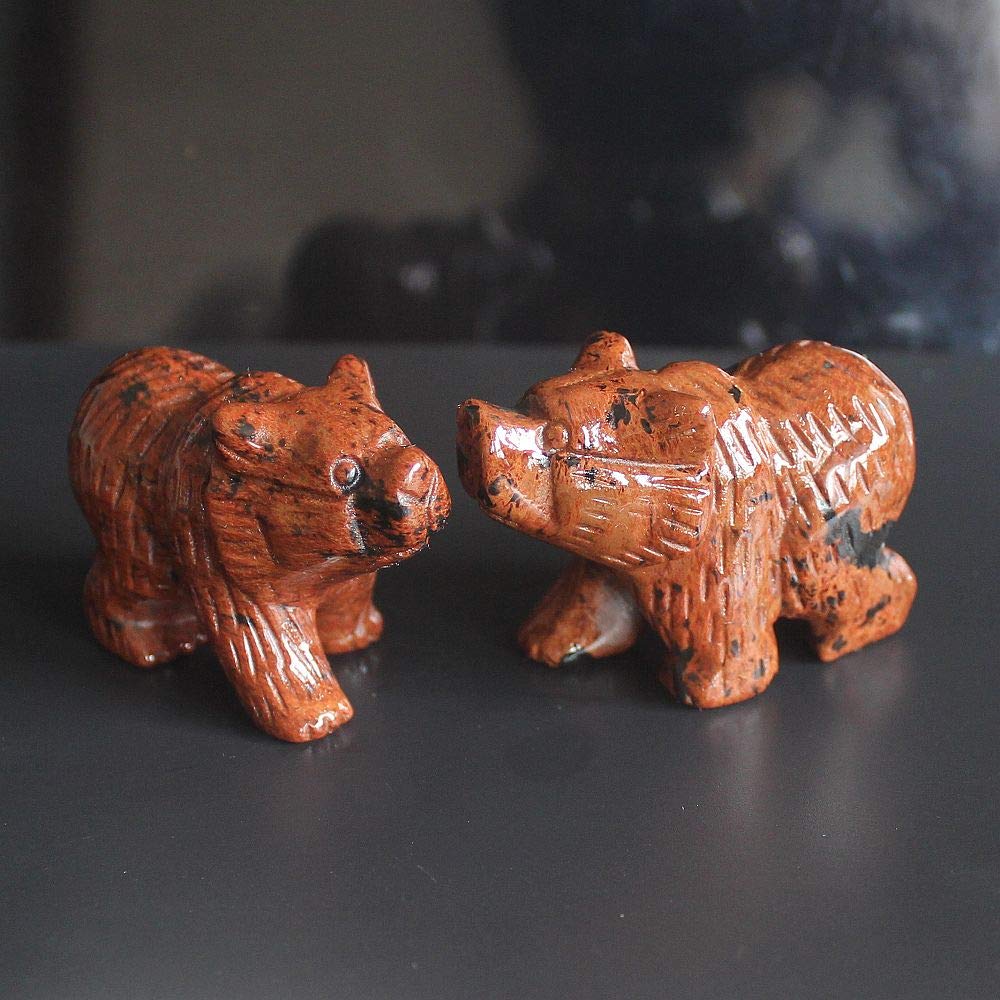 2'' Hand Carved Mixed gemstome Crystal Bear Figurine Animal Carving (mahogony Obsidian)