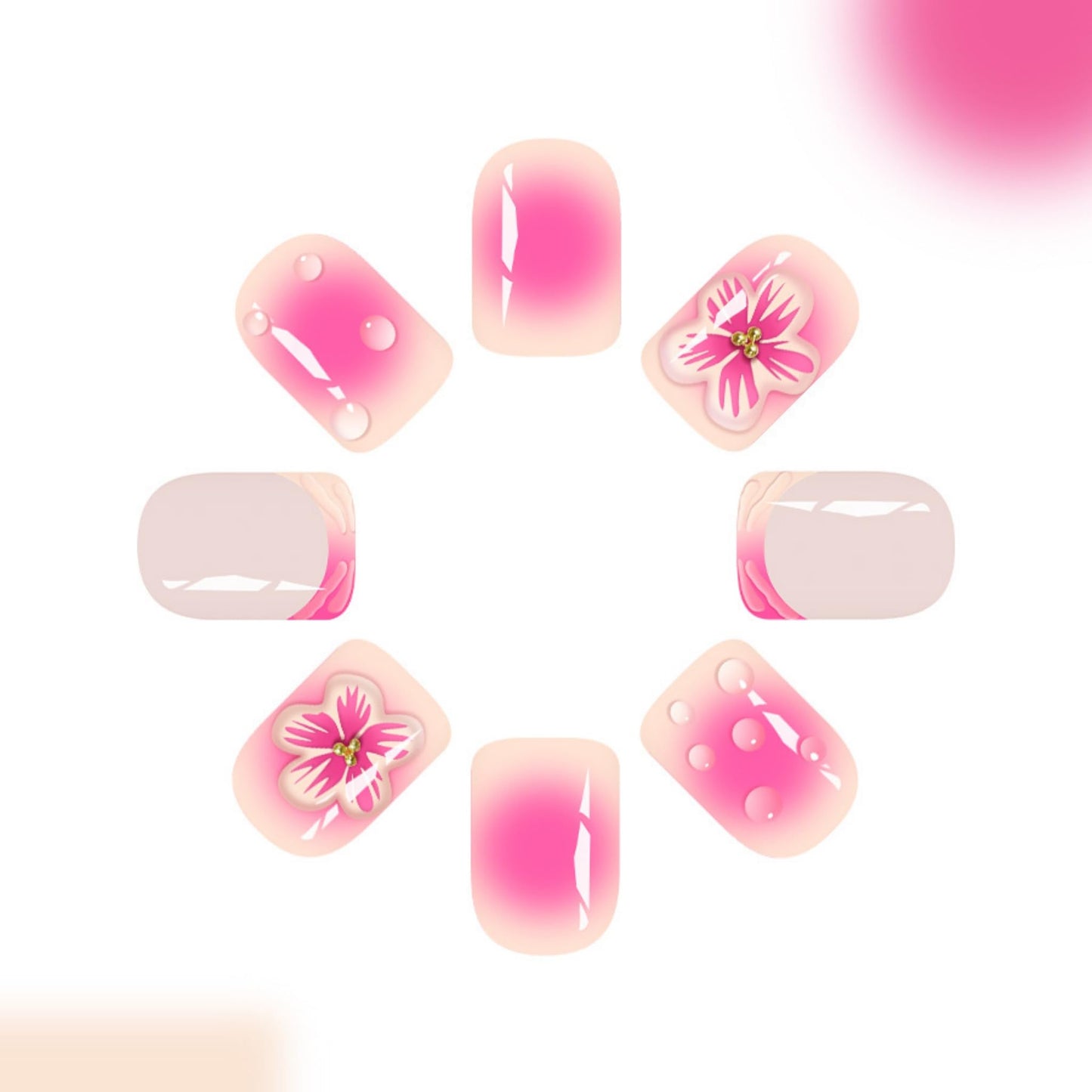 Short Press on Nails Square Fake Nails Pink Acrylic Nail Press Ons Seeneey 3D Flowers Designs Cute Stick on Nail for Women 24pcs