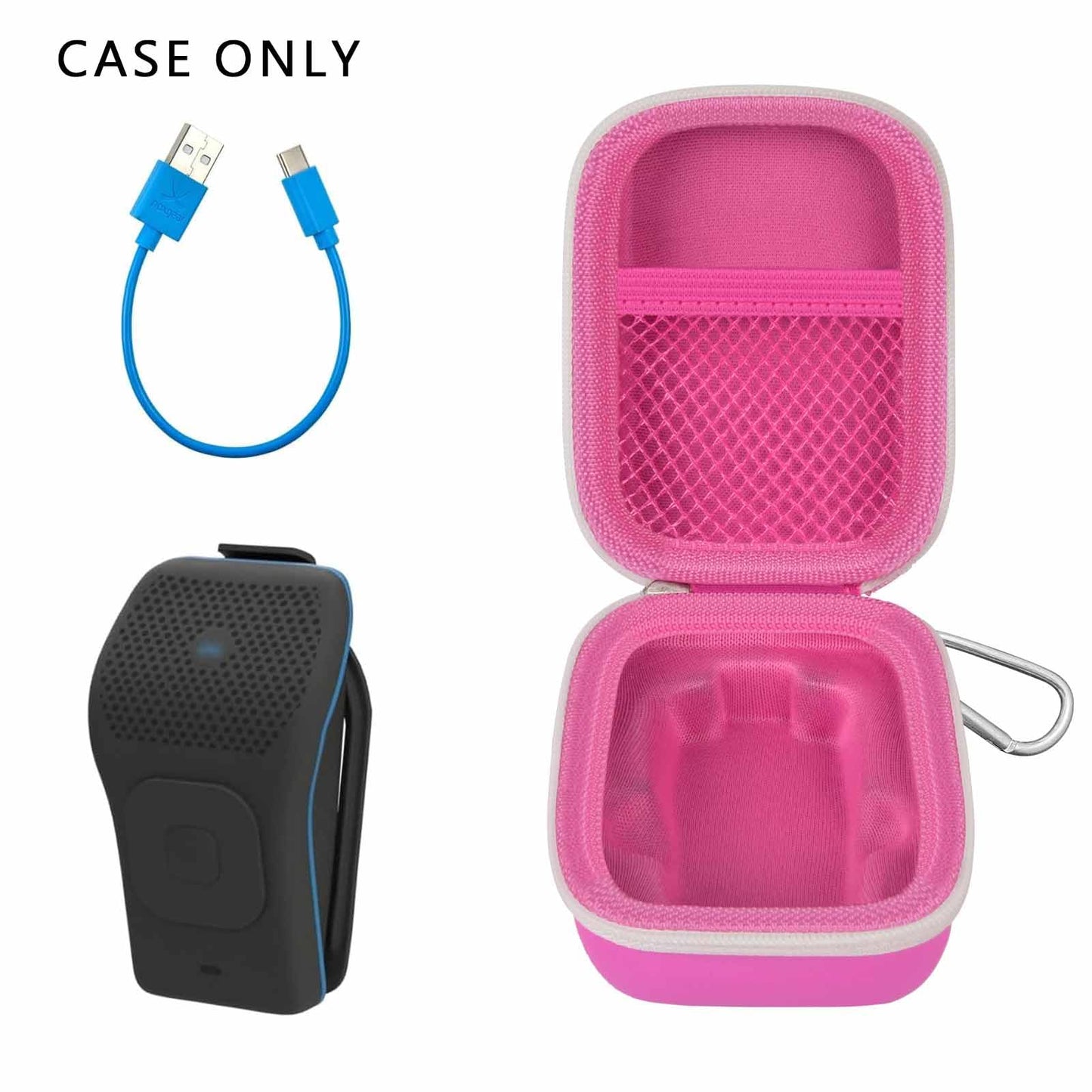 ANKHOH Carrying Case for Noxgear 39g Wearable Bluetooth Clip Speaker, Magnetic Clip-On Wireless Portable Speakers Mini Travel Storage Holder Box with Pocket for Cables, Carabiner-Bag Only (Pink)