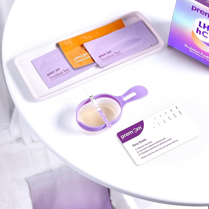 Premom Quantitative Ovulation & Pregnancy Test Kit: 40 LH Strips + 10 HCG Strips + 5 Pregnancy Sticks + 2 Reusable Urine Cups | at-Home Fertility Test for Women | Smart Digital Ovulation Reader App