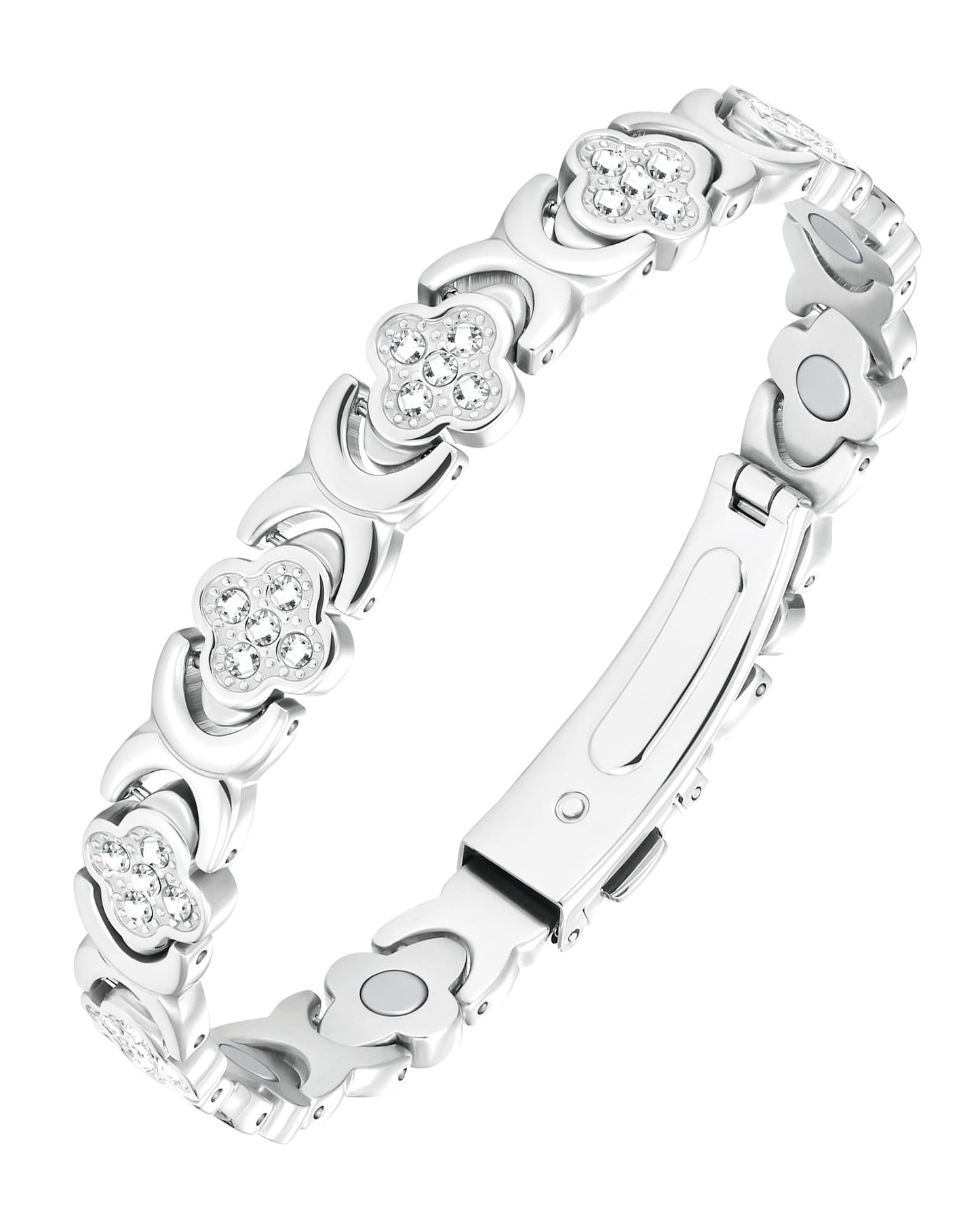 Jecanori Copper Bracelets for Women Pain Relief, Effective Pure Copper Magnetic Bracelet for Healing with 3500 Gauss Magnets, Four-leaf Clover (Silver)