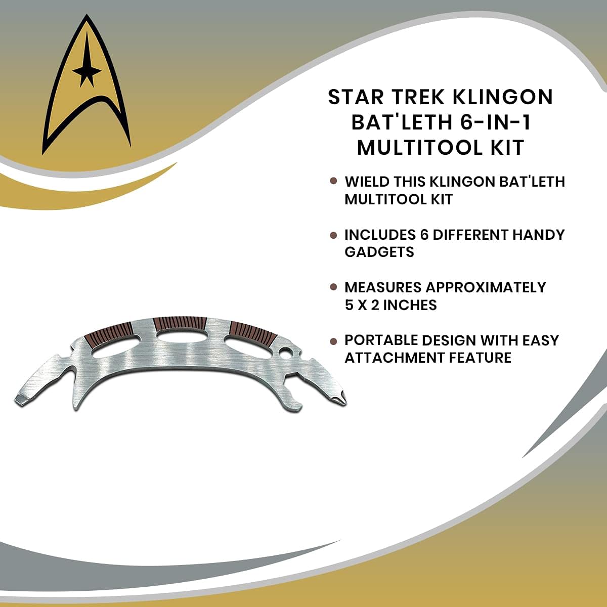 Star Trek Klingon Bat'leth 6-In-1 Multitool Kit | Includes Screwdriver, Wrench, Bottle Opener, Cord Cutter, Hand Tools | Pocket-Sized Portable Survival Camping Tool