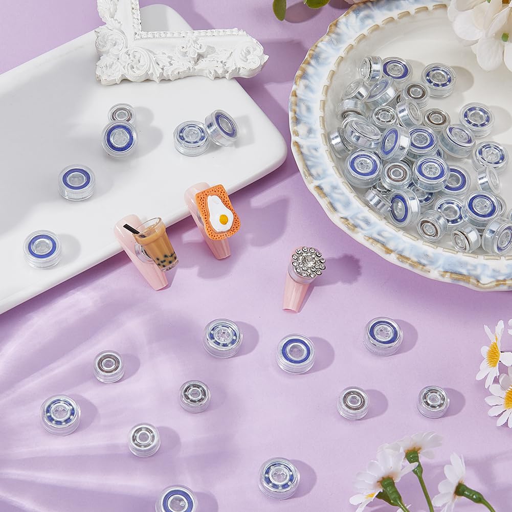 SUPERFINDINGS 60Pcs Spinning Nail Charms 2 Sizes 3D Nail Art Rotating Bearing 360 Degree Flat Round Iron Plastic Cabochon Clear Creative Jewelry Rotating Tools For DIY Craft Jewelry Design