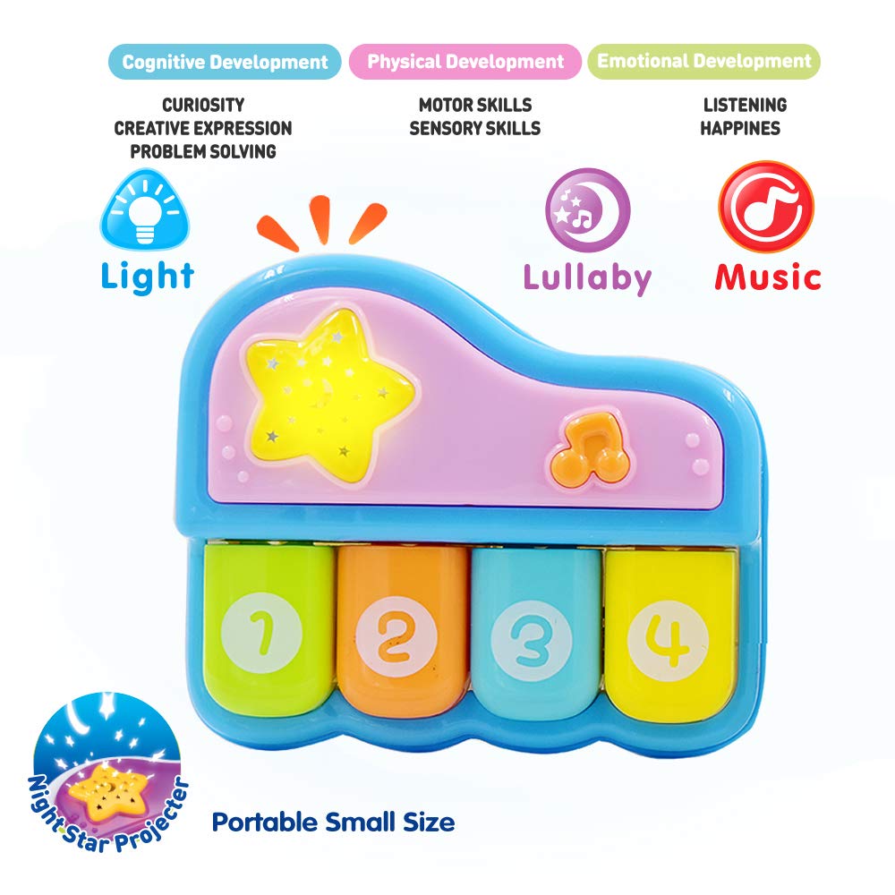 WEofferwhatYOUwant Baby Piano – Interactive Musical Toy for Babies 6+ Months with Lights Lullabies and 4 Play Modes, BPA-Free Portable Keyboard with Auto Shutoff Night Star Projector Gift for Toddlers