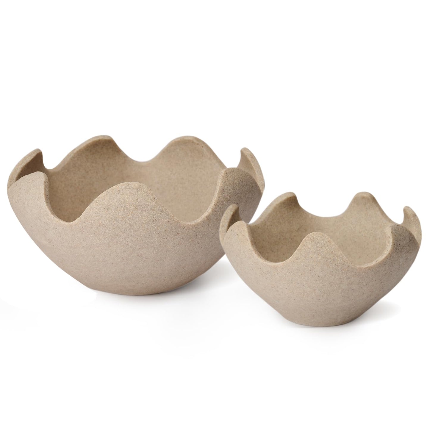 KEWOOL Wavy Decorative Bowl Home Decor - Set of 2 Modern Handmade Decorative Fruit Bowl for Kitchen Counter, Creative Centerpiece Decor for Entryway Table Coffee Table, Artificial Stone Beige