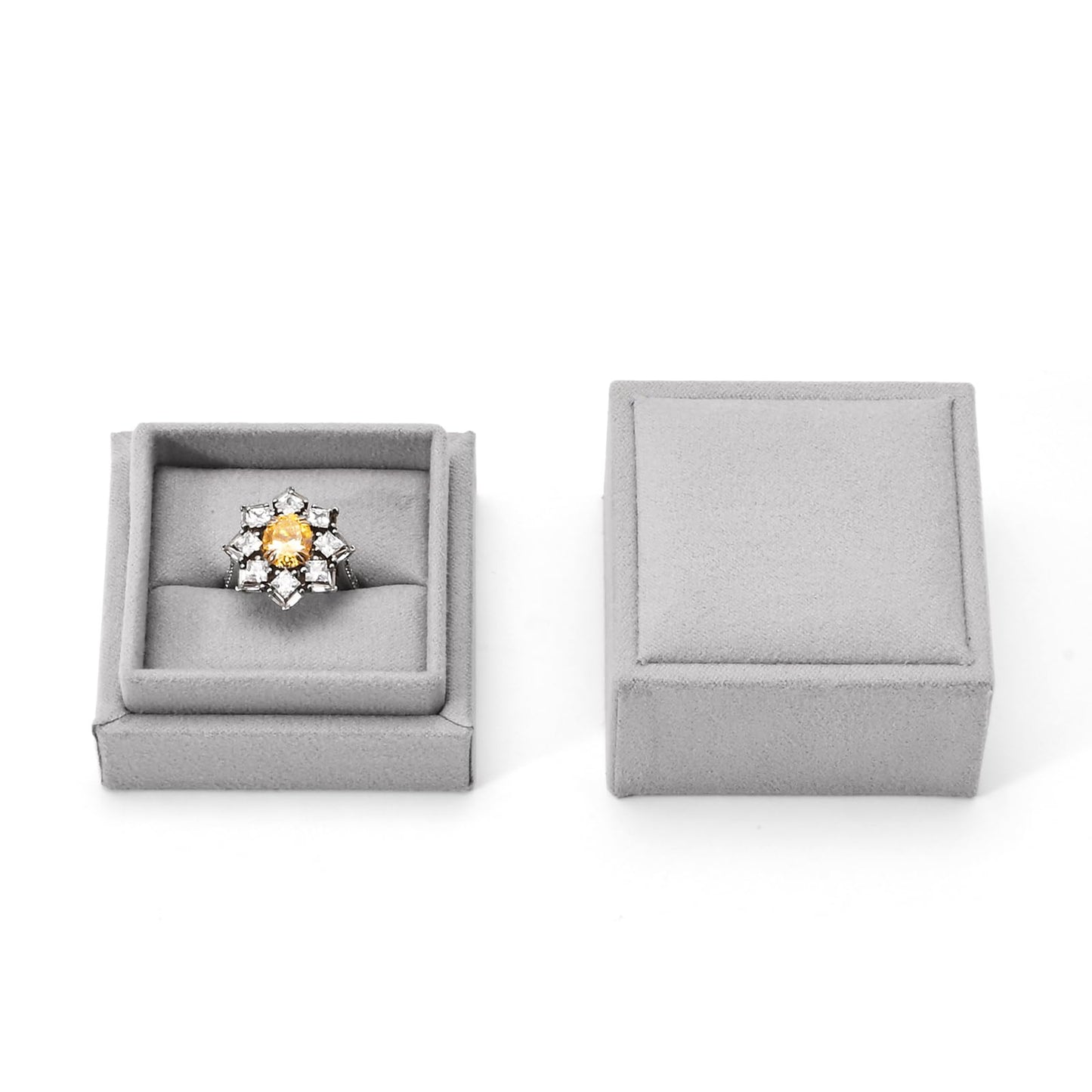 Papten Velvet Ring Gift Box with Outer Packaging Box, Included Blank Greeting Card, Perfect for Wedding Proposal Engagement (Grey)