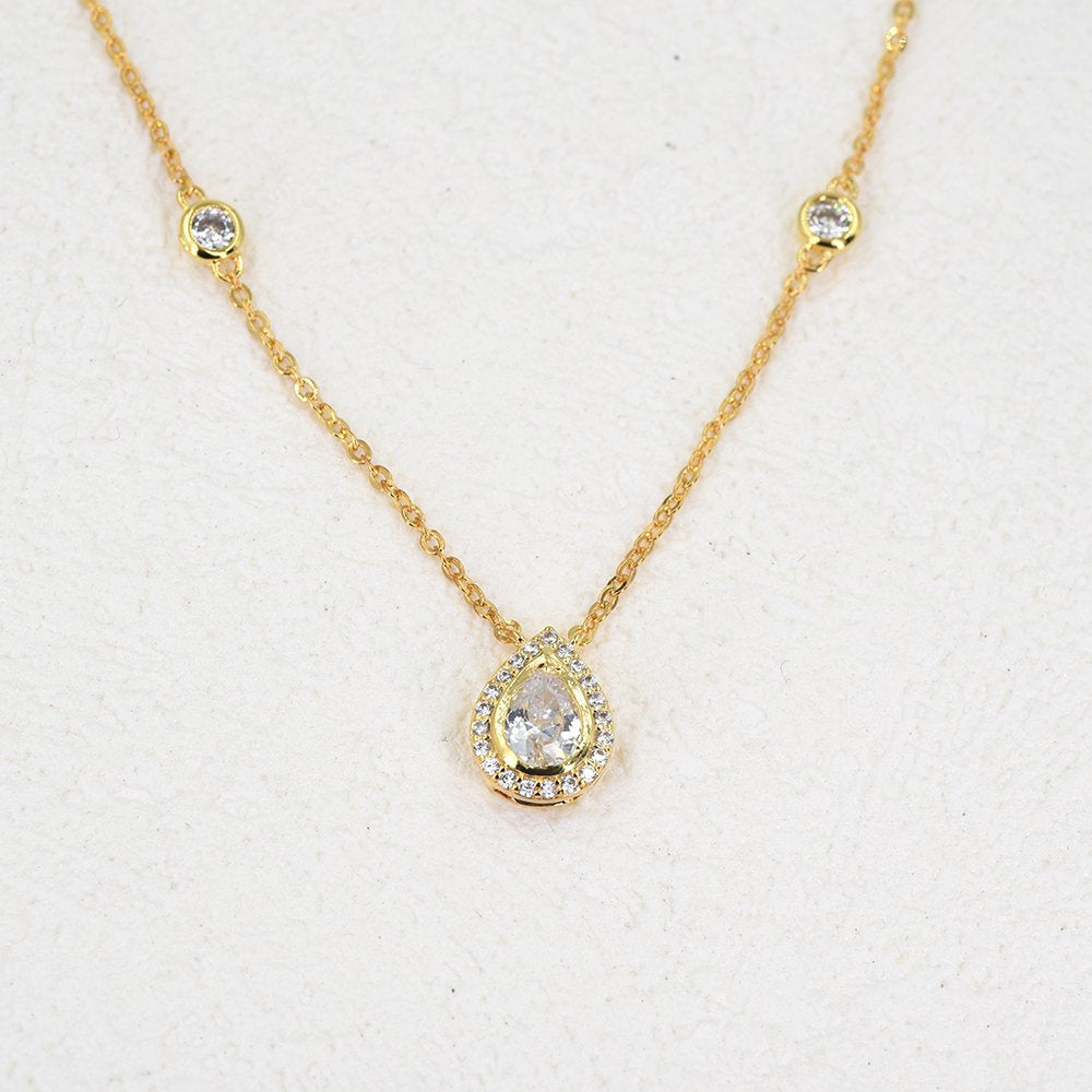 Sterling Silver Waterdrop Pear Shape Pendant Droplet Necklace