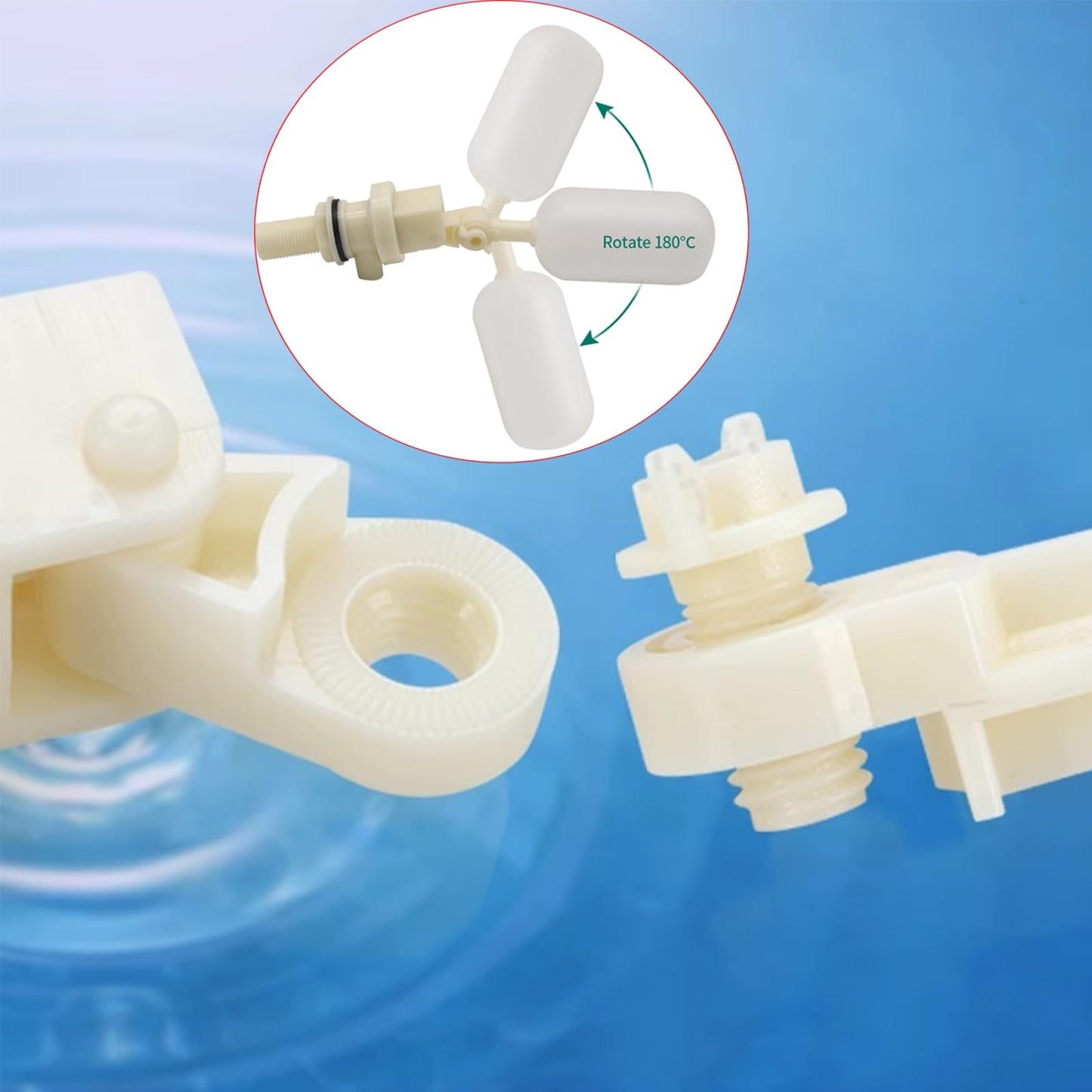 1/2 Inch Float Valve, Automatic Water Level Control Valve with Adjustable Arm, Corrosion Resistant PVC for Livestock Trough, Pet Fountain, Water Tank, Pond, Aquaponics【3-Pack】
