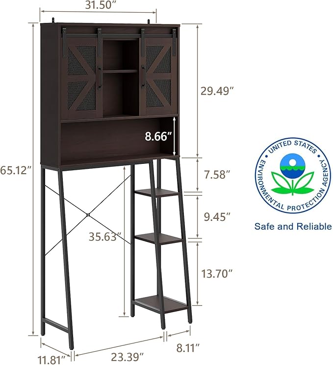 Over The Toilet Storage Cabinet, Farmhouse Storage Cabinet Over Toilet with 2 Sliding Barn Door，Home Space-Saving Toilet Rack, for Bathroom, Restroom, Laundry，Espresso