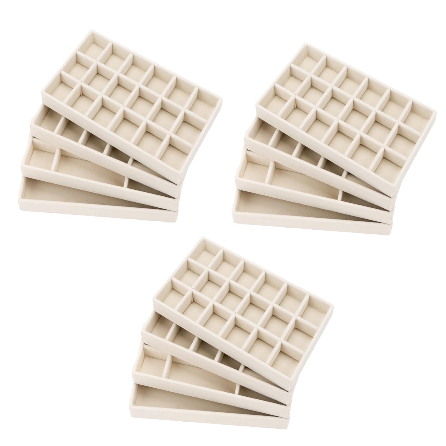 AIRZSNRY Velvet Jewelry Organizer for Drawer, Stackable Jewelry Drawer Inserts in Dresser, 8in Beige Storage Display Case for Rings Stud Necklaces Accessories, Set of 12
