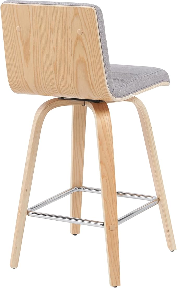 Armen Living Vienna Modern Swivel 26" Counter Height Barstool with Gray Fabric Upholstered Seat and Patterned Oak Wood Finish