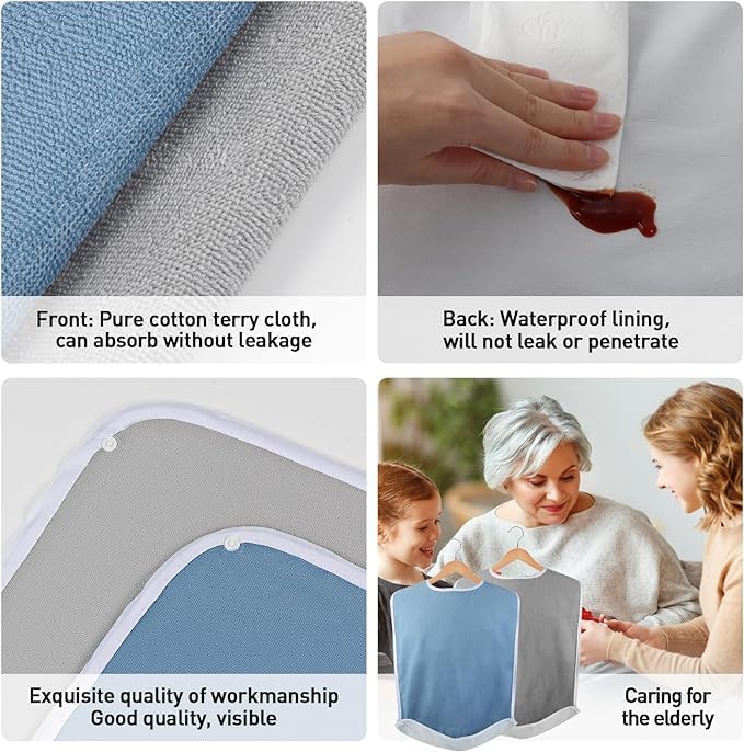 Pozico Adult Bibs for Eating Women/Men/elderly Washable,Waterproof, Clothing Protectors & Adult Bibs with Debris Trap