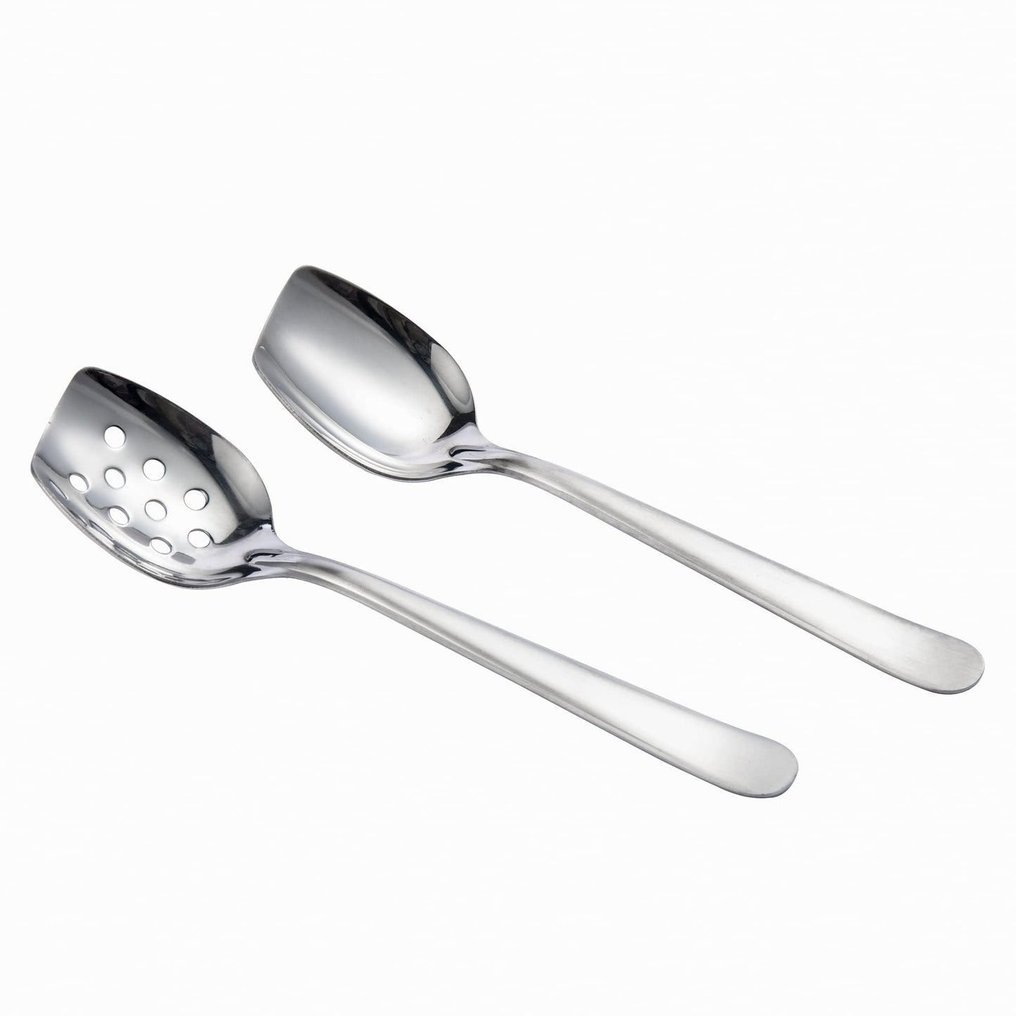 IMEEA 8-Inch Compact Flat Bottom Scraping Cooking Spoon Set of 2, 18/8 Stainless Steel Slotted & Solid Stirring Spoon, Small Kitchen Spoon for Sauces, Eggs, Instant Pot, Small Pan & Bowl
