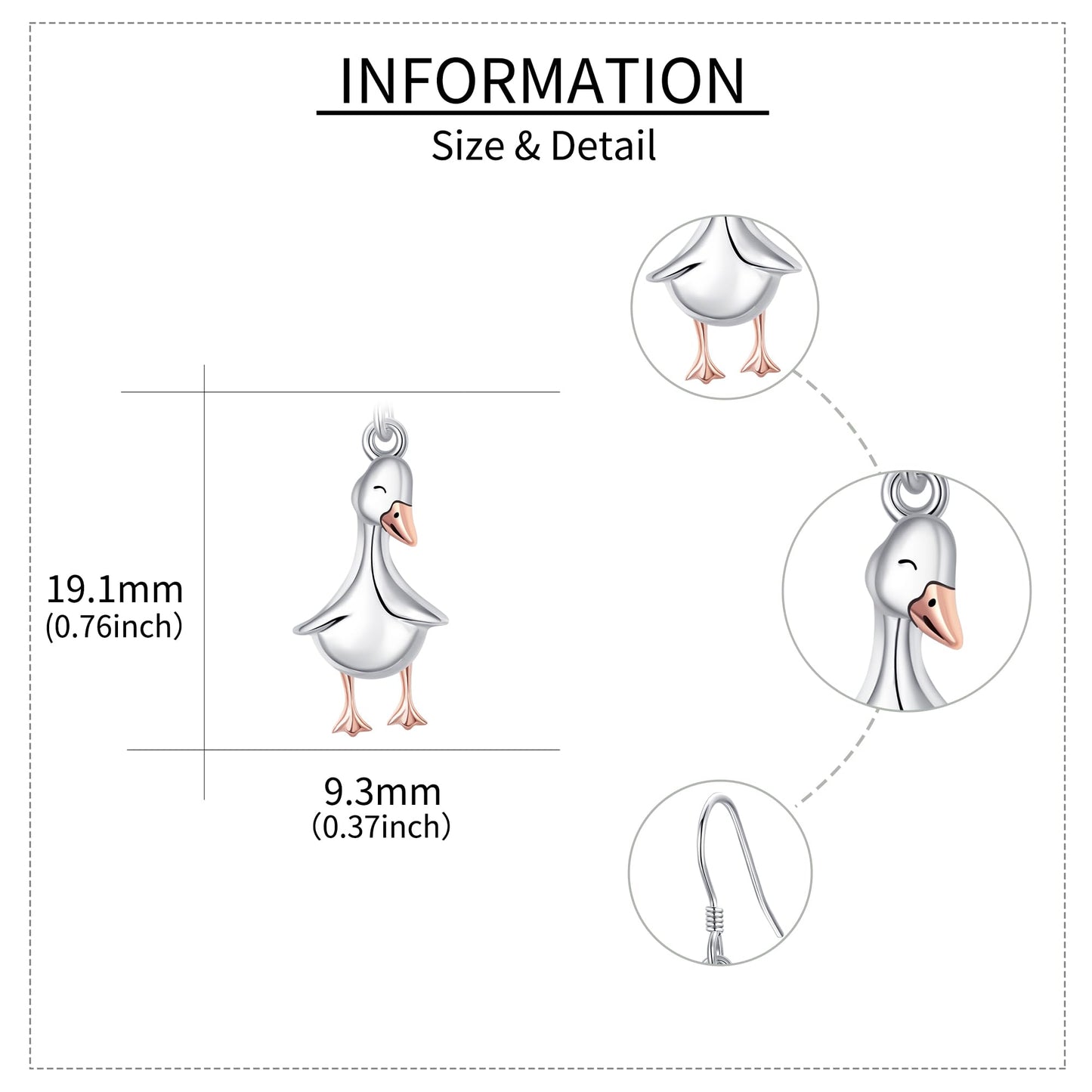 Duck Earrings S925 Sterling Silver Duck Dangle Earrings Duck Jewelry Gifts for Duck Lovers for Women