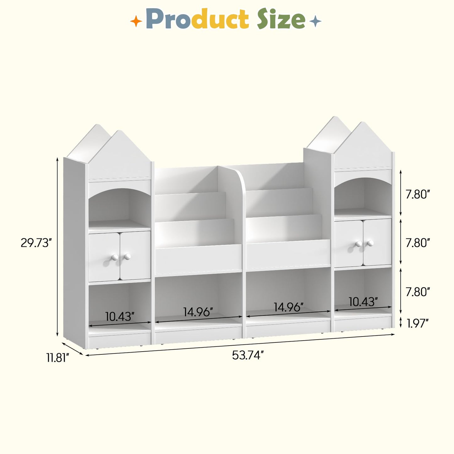 Halitaa Castle Shape Children's Bookshelf, Kids Bookcase Display Case Kids Toy Storage Organizer Multifunctional Storage Cabinet Bookshelf Suitable for Playroom, Children's Room, Living Room, White