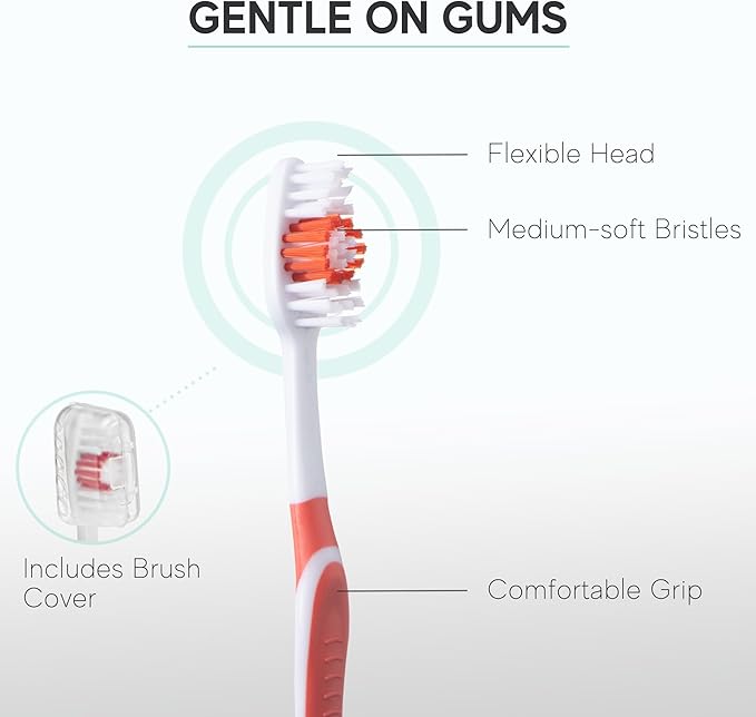 4 Pack Toothbrushes for Adults - Individually Wrapped Medium Bristle Toothbrushes with Covers - Red - Convenient & Affordable Dental Care for Travel, Hotels, Airbnb, Missions & More