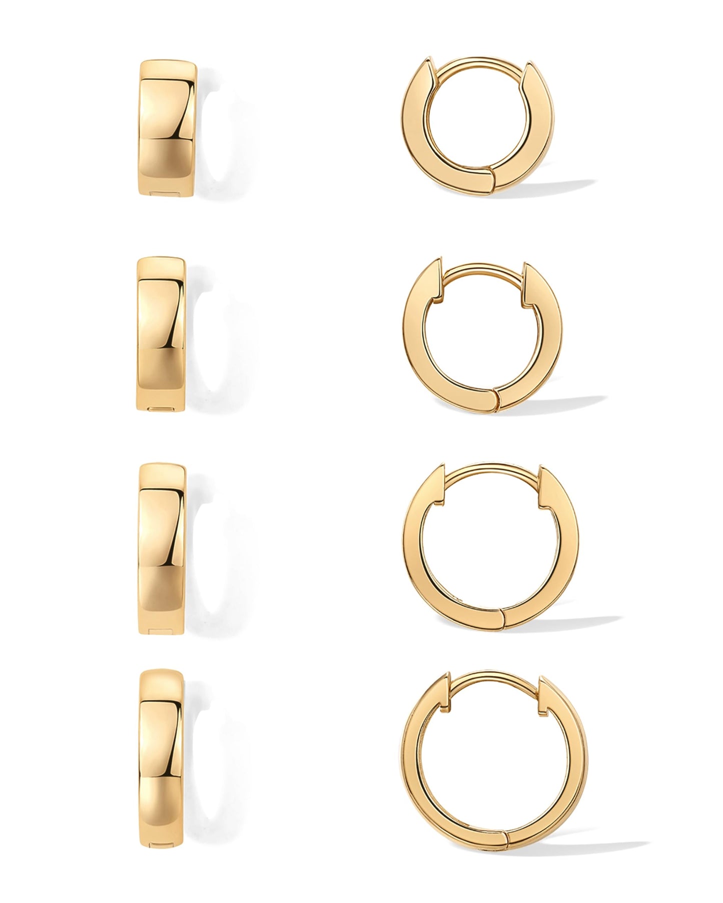 PAVOI 18K Yellow Gold Plated 925 Sterling Silver Posts Four Pairs Small Hoop Earrings for Women - Chunky Huggie Earscape Piercing Pack - Trendy Gold Hoop Earrings Set