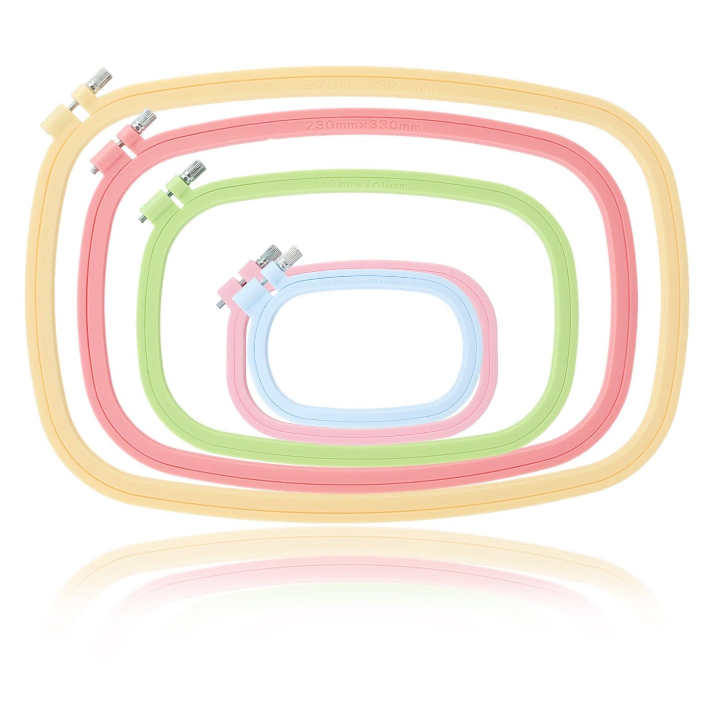 5-Pack Rectangle Embroidery Hoops Set, ABS Plastic Cross Stitch Hoops for Sewing, Needlework and DIY Projects, Reusable Embroidery Supplies, 5 Sizes (5", 6", 10", 13", 15")