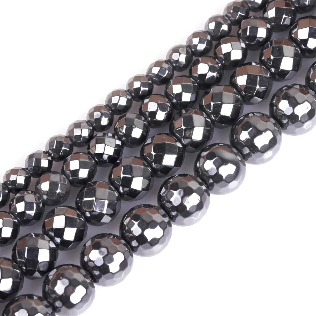HAAMIIQII 50pcs 8mm Natural Black Hematite Loose Gemstone Beads Faceted Round Spacer Stone Beads for Jewelry Making DIY Bracelets Necklaces Crafting