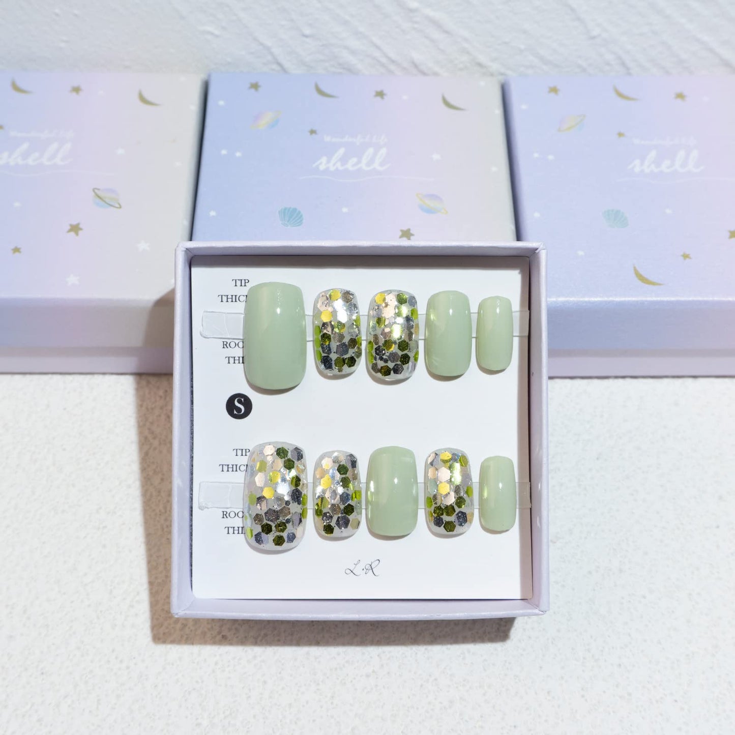 Light Rain Small Size Hand-made Press on Nails, 3D Gel UV Finished False nails with Design by Professional Manicurist
