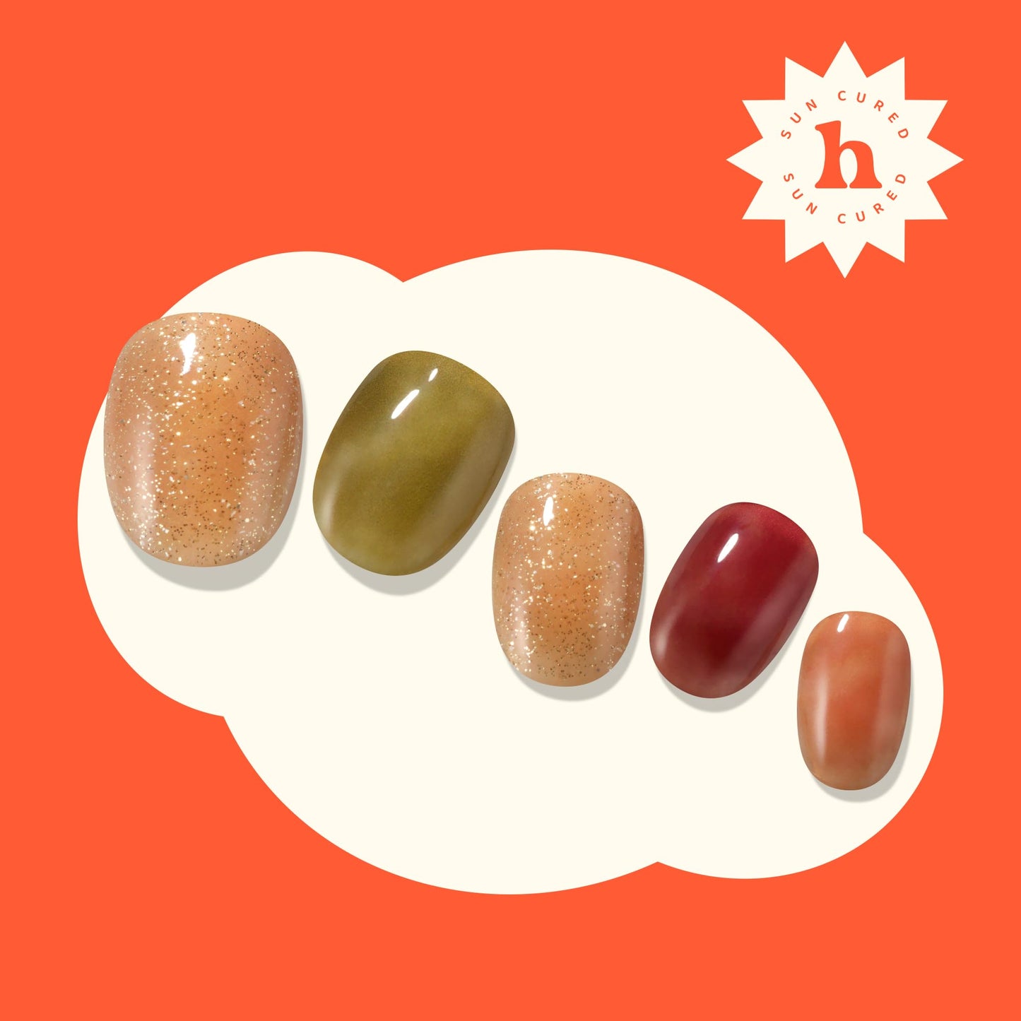 Heyhae Semi Cured Gel Nail Strips | No LED Lamp Needed | Fall, Glitter, Marble | Easy Apply & Remove, Salon Quality | Includes 28 Strips, 1 Prep Pads, Nail File & Wooden stick - Hey, Autumn Haze