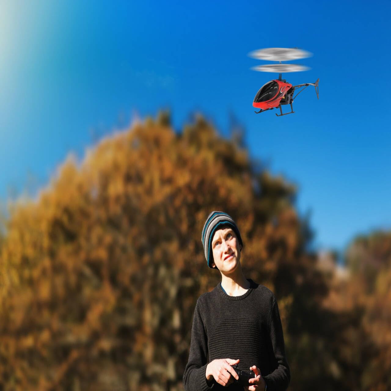 YAWEVEAY Remote Control Helicopter Toy, 2-Channel, 2.4 GHz, 2 Speeds, Up and Down Flying, Gift for Kids, Red