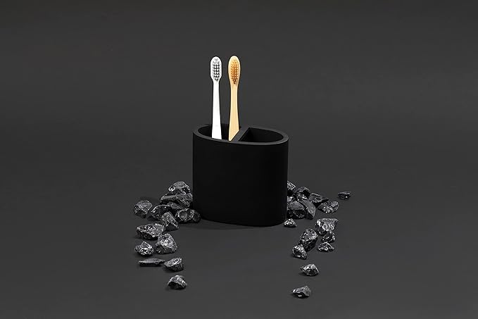 Essentra Home Matte Black Toothbrush Holder for Vanity Countertops, Small Toothbrush Holder - Matte Black Collection
