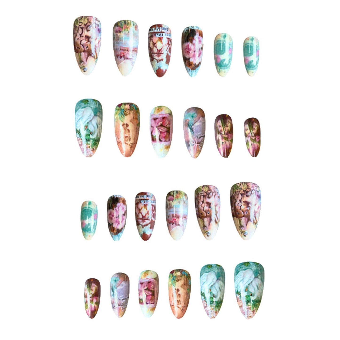 IMRAIN Press on Nails Medium Almond Fake Nails Glossy Acrylic False Nails Cute Full Cover Artificial Glue on Nails for Women Girls