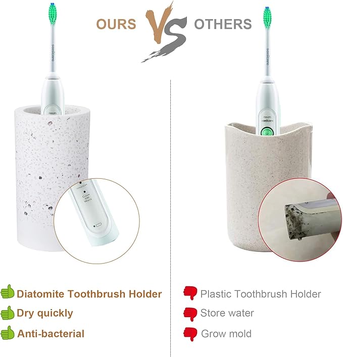Diatomite Toothbrush Holder, BOJDOPIE Water Absorption Quick Drying Bathroom Countertop Organizer, Stand Cup for Toothpaste Makeup Brushes Razors