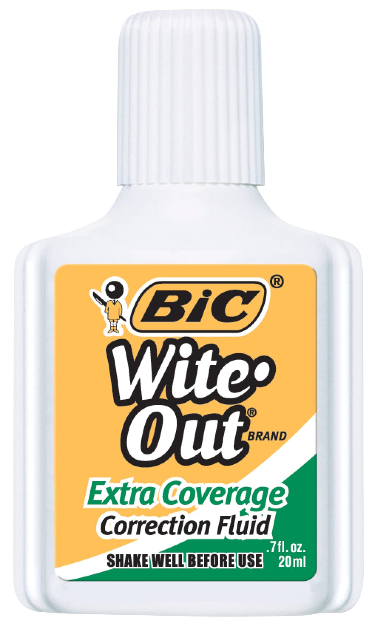 BIC Wite Out Extra Coverage Correction Fluid, 20 mL, White, Covers The Toughest Mistakes, 12-Count Pack