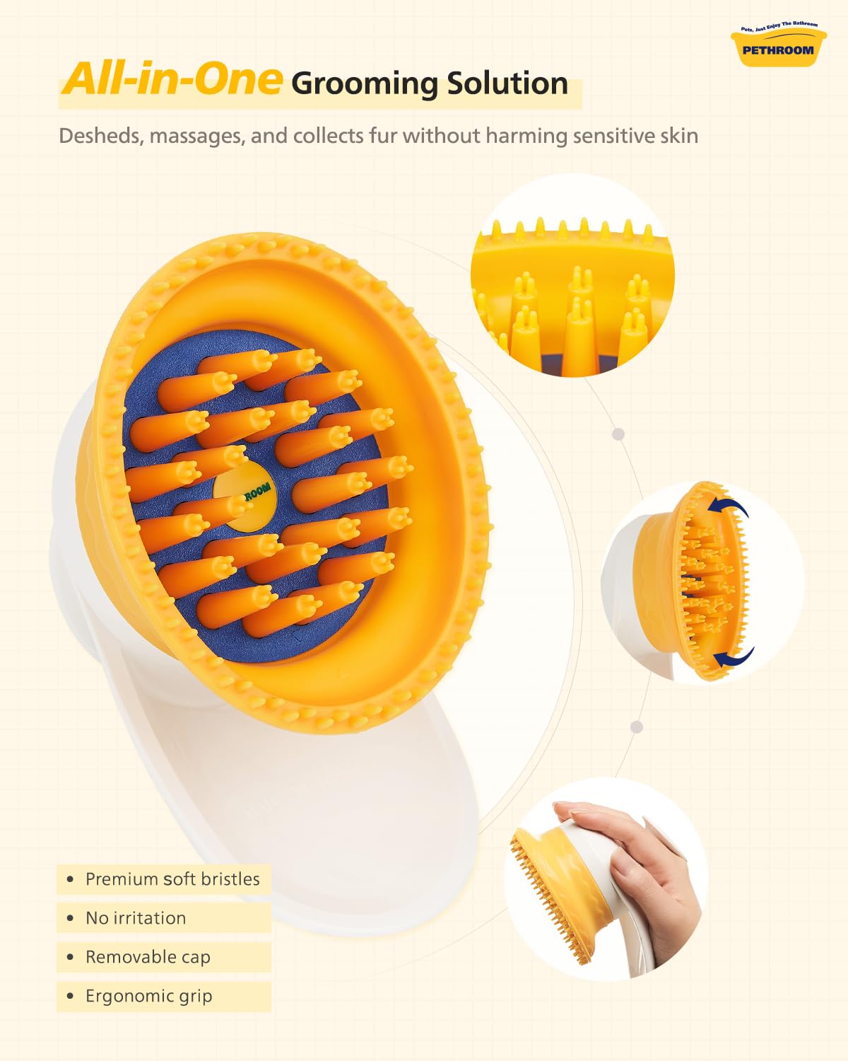 [PETHROOM] Healing Slicker Brush & Easy Facial Comb & Healing Brush Bundle | Pet Eye Booger Remover Rounded Comb & Coated Tips for Deshedding & Soothing Silicone Grooming Tool