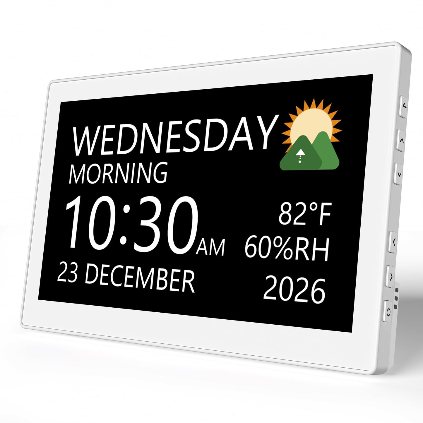 Raynic Digital Clock,10.1 Inch Large Display Calendar Clock with 12 Themes, 20 Alarms, 20 Reminders, Auto Dimming, 12/24 Hours for Seniors, Desk (White)