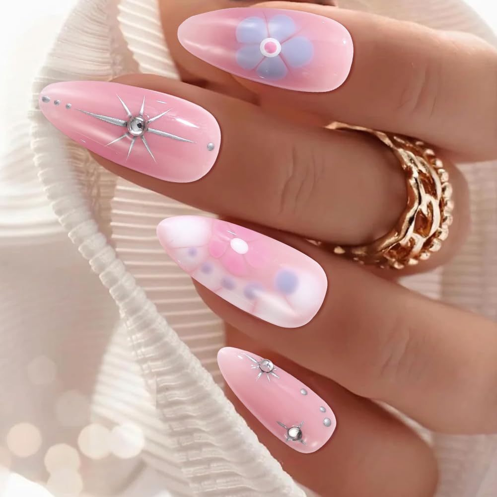ADAIER Handmade Press On Nails, French Nails,wedding, party,Short Coffin Nails Set for Handmade,Reusable Opaque Nails in 10 Nail Kit for Women(Z-02) (Pink, S)