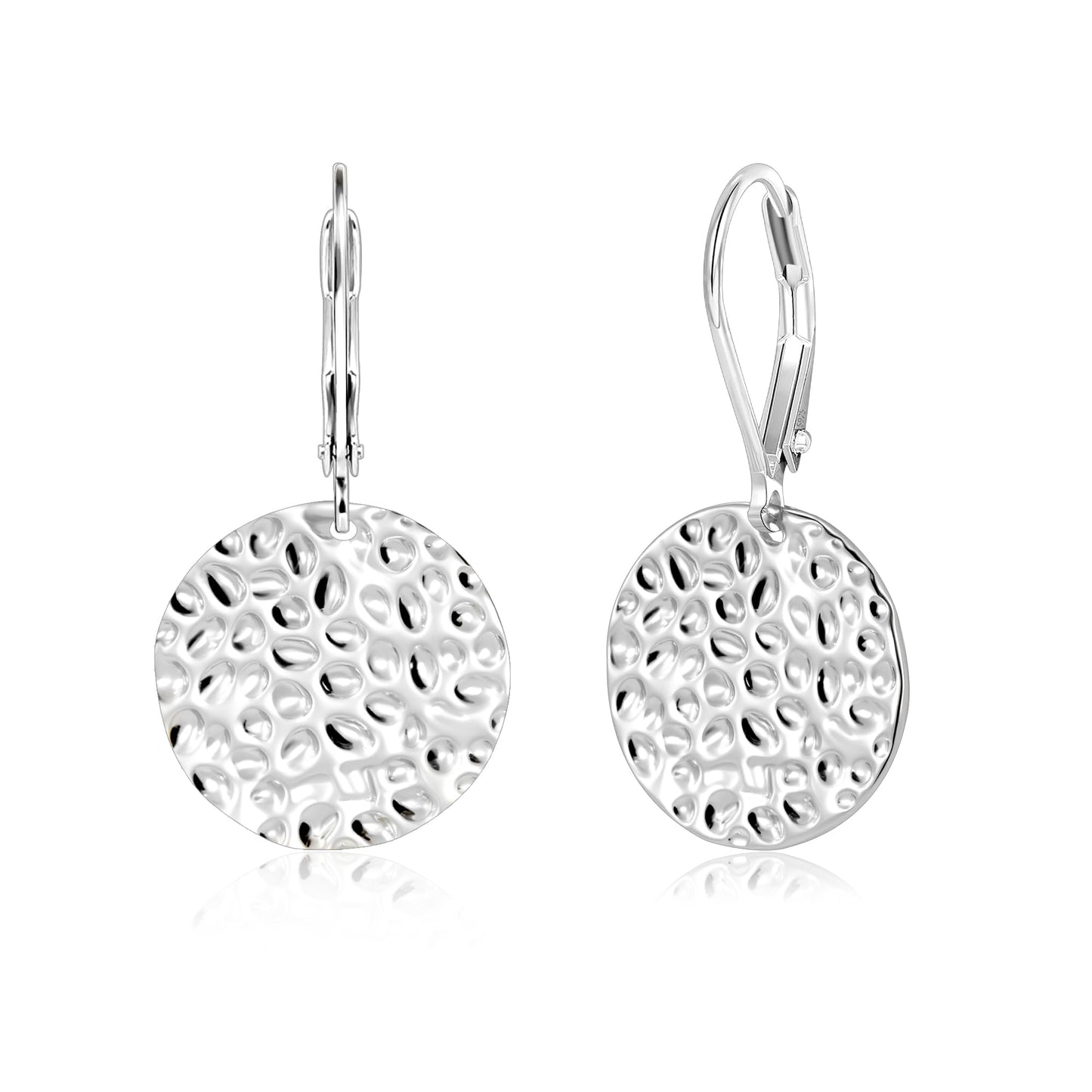 ALEXCRAFT Sterling Silver Hammered Dangle Earrings for Women Hypoallergenic Silver Disc Coin Drop Leverback Earrings Hammered Dangle Drop Earings for Women Jewelry Gifts