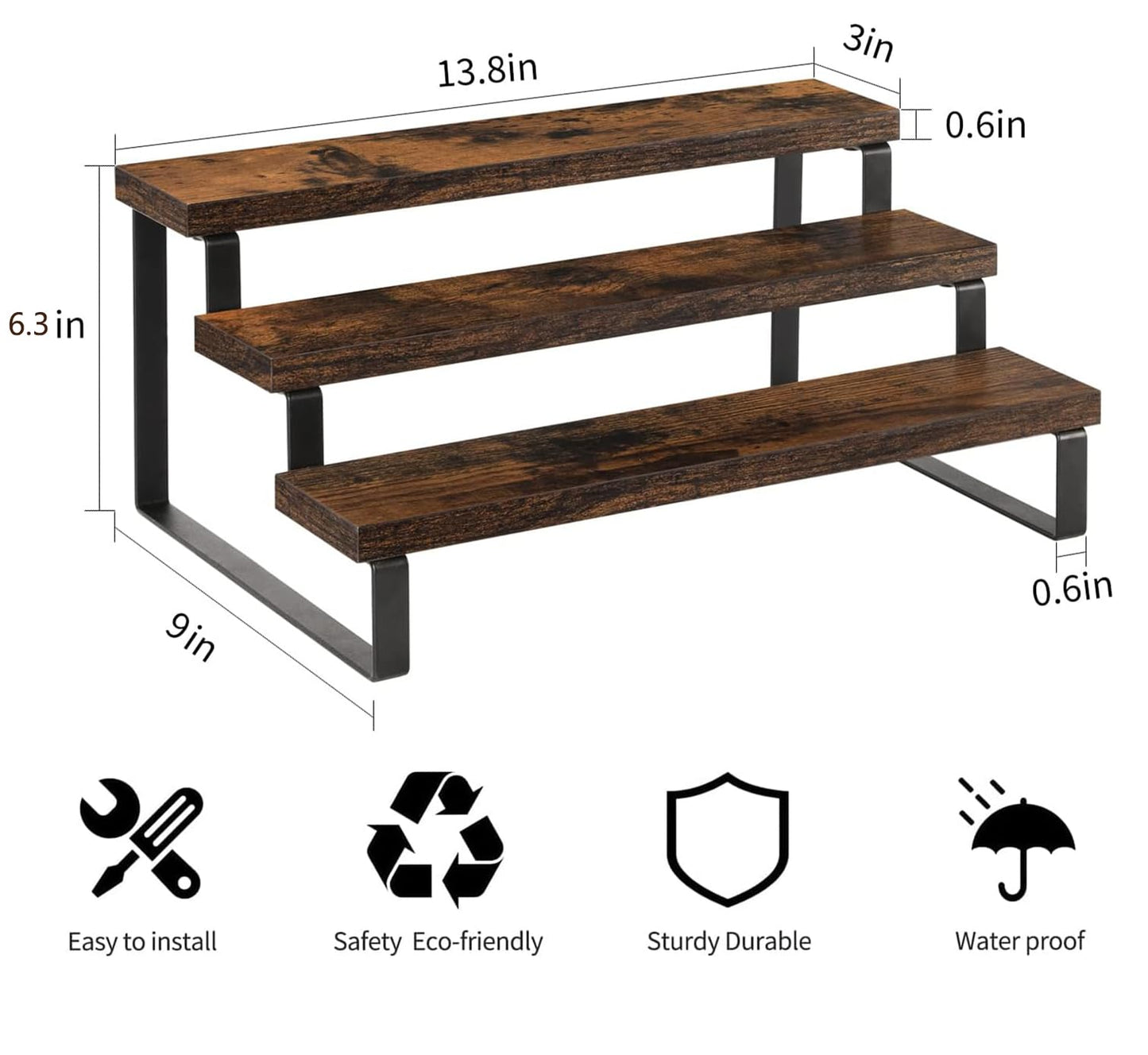 YINMIT Wooden Display Riser Stand, Tiered Perfume and Cologne Organizer Stand, 3 Tier Spice Rack Organizer, Rustic Display Shelf for Candles (3 Tier, 2 Pack)