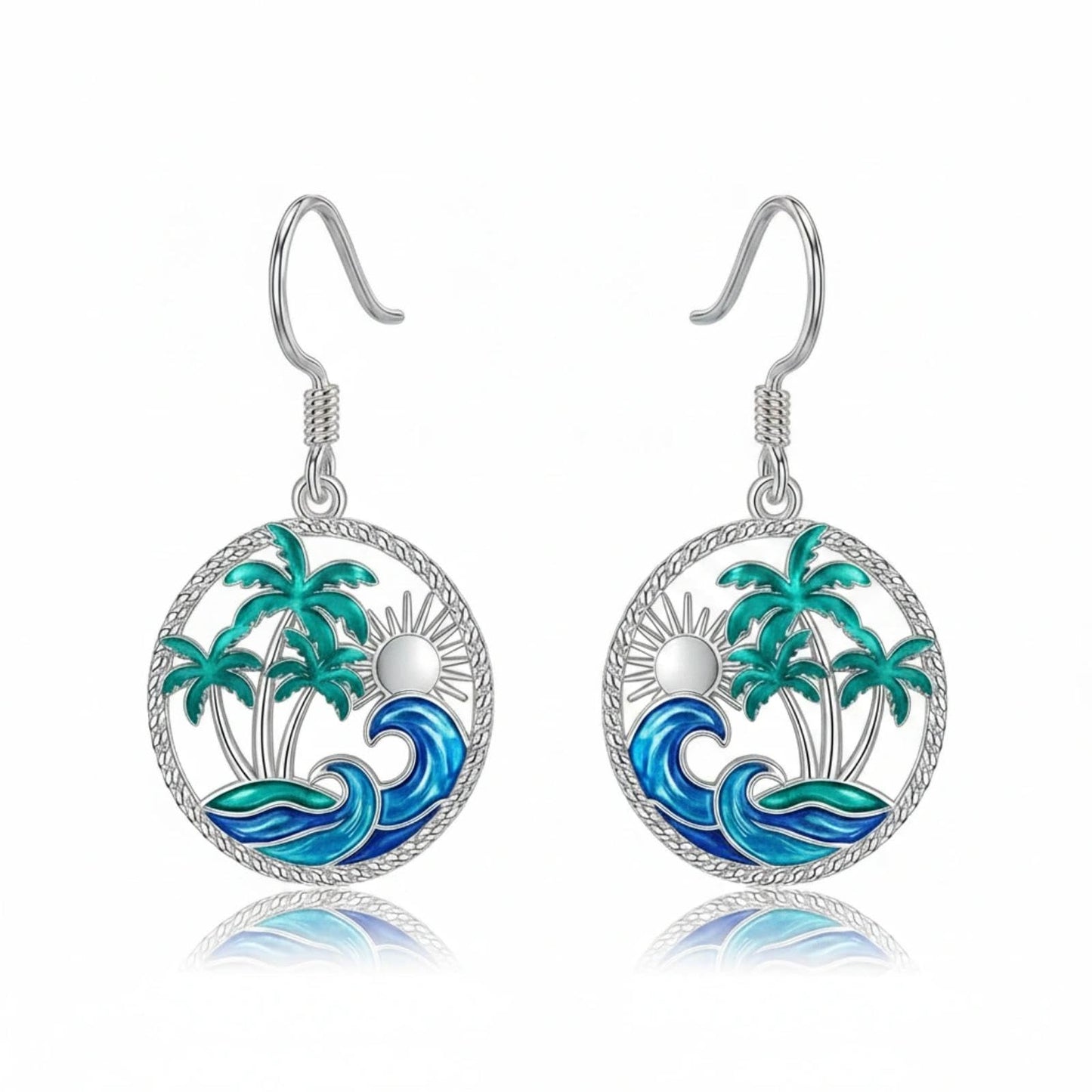 PROESS Palm Tree Earrings 925 Sterling Silver Ocean Wave Earrings Beach Jewelry Gift For Women Mother's Day
