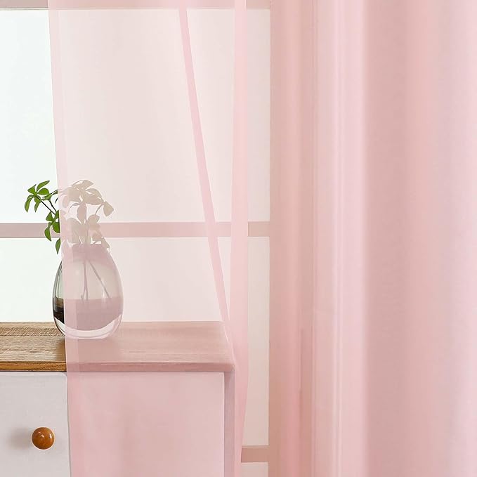 Blush Pink Window Sheer Curtains 45 Inches Length, Voile Short Curtains for Living Room Bedroom, Modern Soft Window Drapes 2 Panels Set, Top Dual Rod Pocket Design, 2x42Wx45L Inches