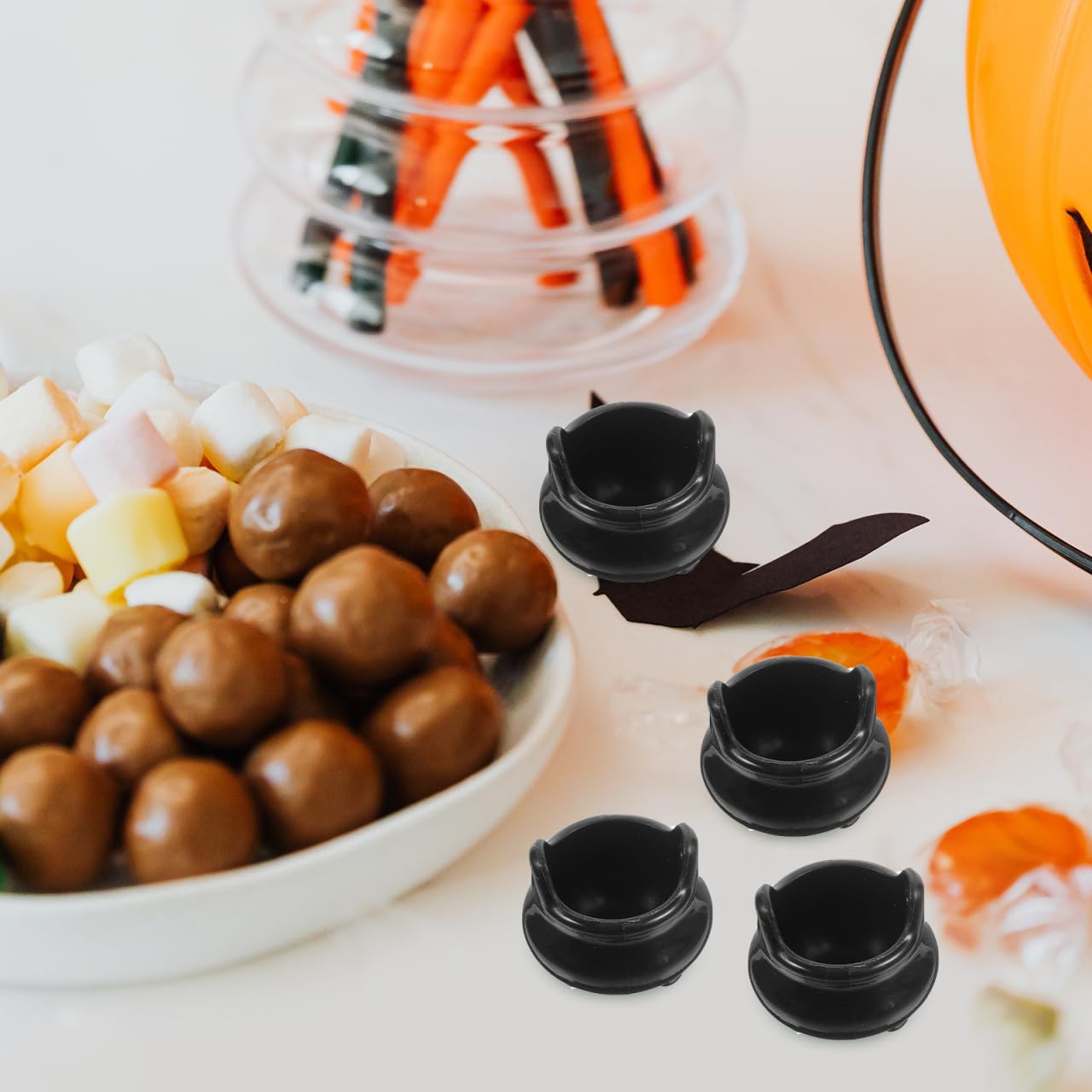 Garneck 24Pcs Miniature Halloween Cauldron Mini Black Witch Boiler Decoration Plastic Dollhouse Furniture for Halloween Carnival Party Decor