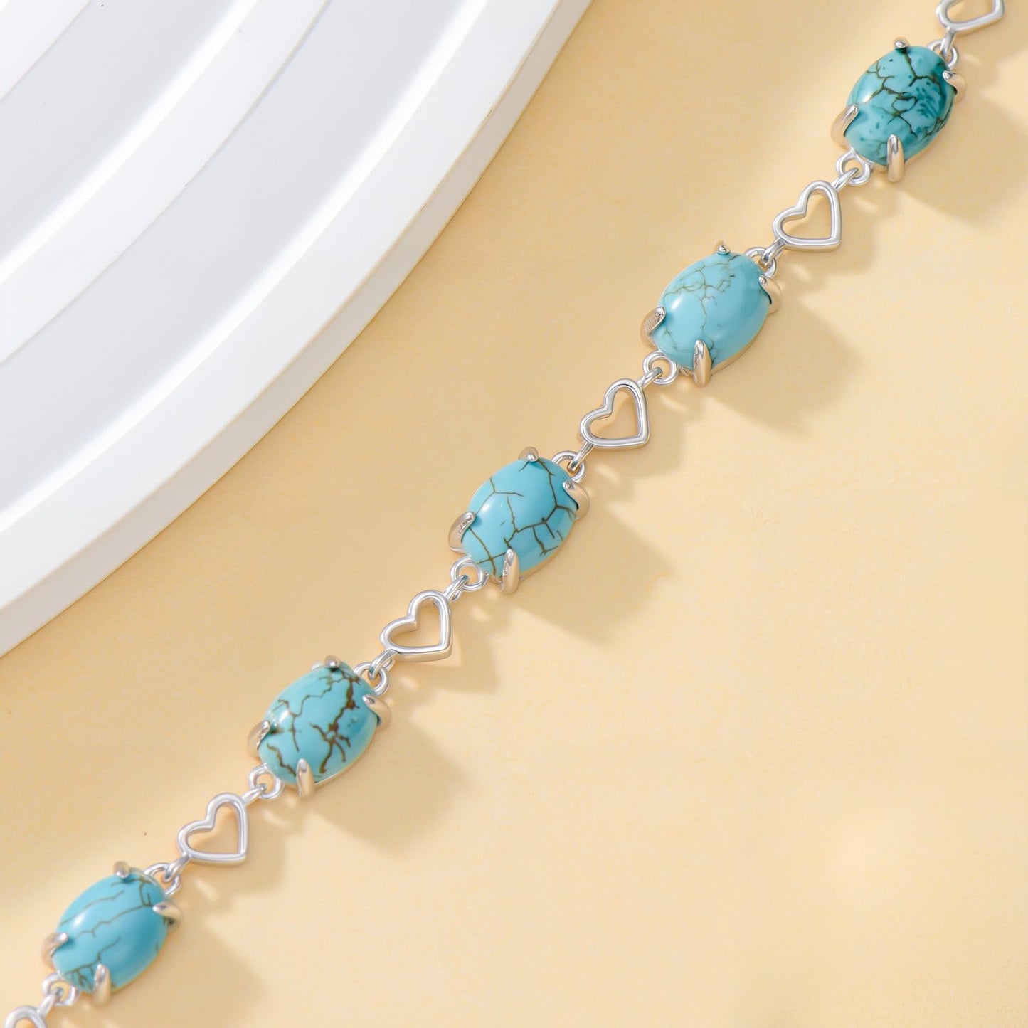 BETHZA Turquoise Link Bracelet 925 Sterling Silver Oval 6x8mm Genuine Turquoise Gemstone Adjustable Bracelets Jewelry for Women