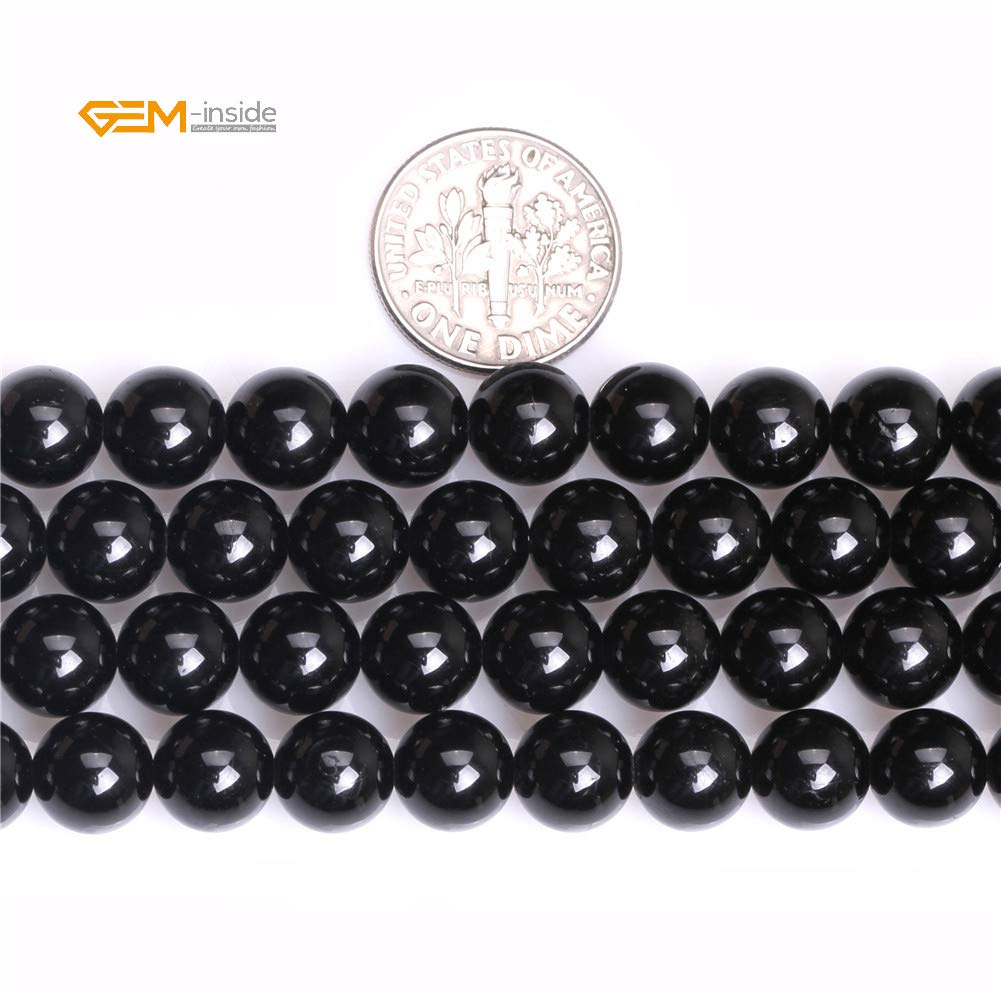 GEM-Inside Natural 8mm Round Black Tourmaline Gemstone Loose Beads Energy Power Beads for Jewelry Making 15"