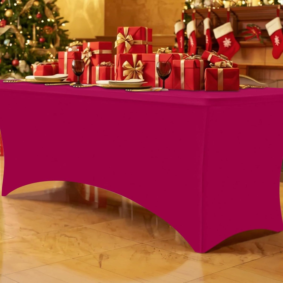 Smiry 2 Pack Spandex Table Cloth 6FT, Elastic Fitted Stretch Tablecloths for Rectangle Tables, Washable Table Cover for Outdoor, Wedding, Banquet & Parties (Fuchsia, 72Lx30Wx30H Inch)