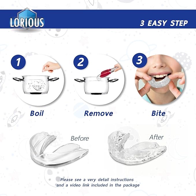 Moldable Mouth Guard for Teeth Grinding and Clenching – Custom Fit, Boil and Bite, Night and Day Use, 6 Pack in 2 Sizes for Kids and with Small Mouths