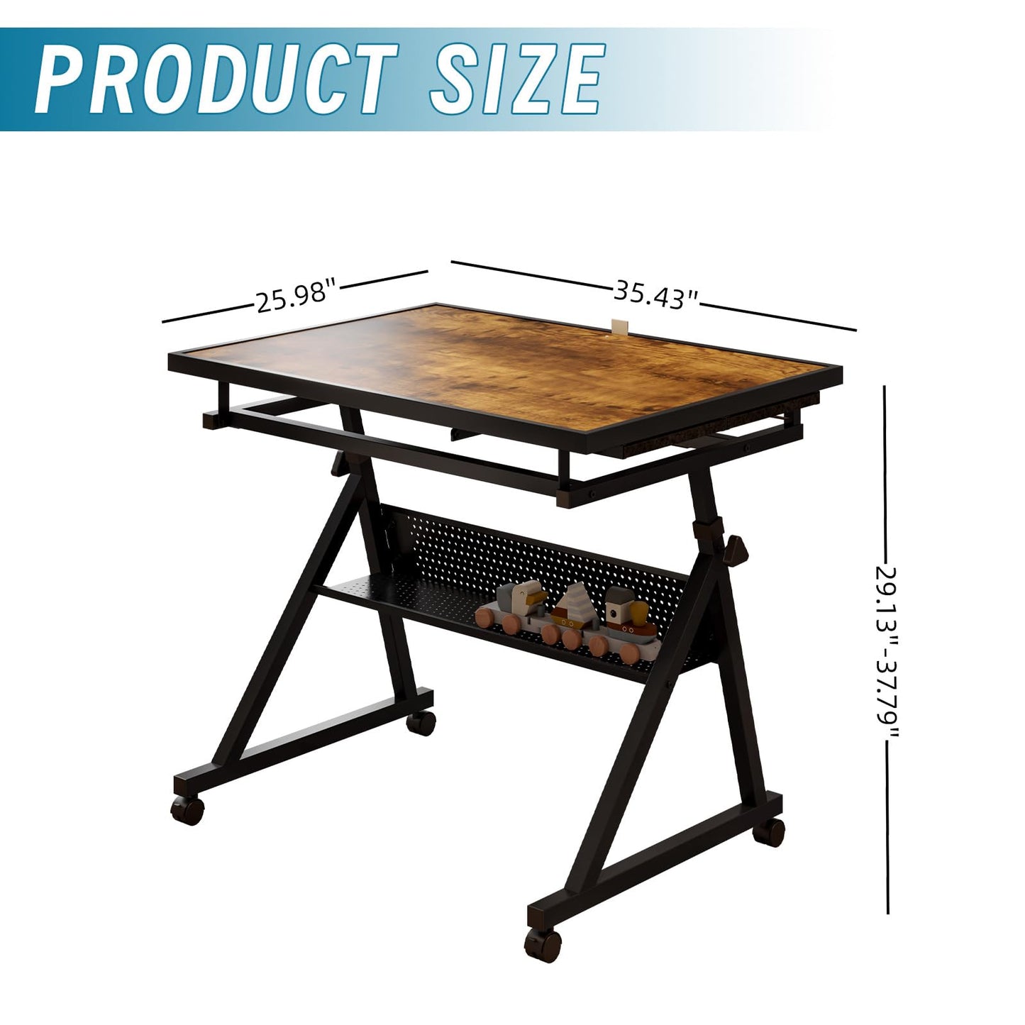 Adjustable Height & Angle Puzzle Table with Wheels, Jigsaw Puzzle Board for Adults, Metal Puzzle Desk with 4 Felt Trays, Wooden Protective Cover and Storage Shelf, Portable Puzzle Table,Brown & Black