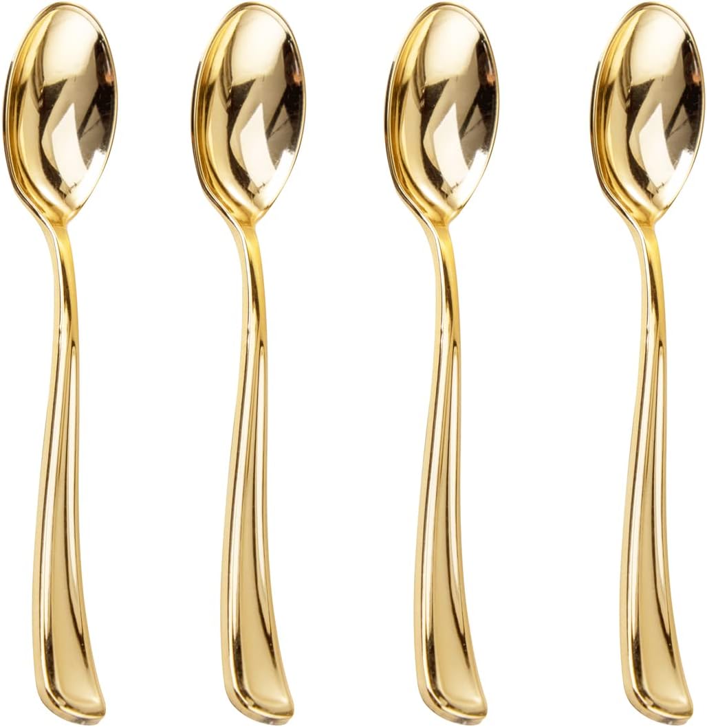 Liacere 200 Pack Gold Plastic Spoons - 6.7 inch Heavy Duty Plastic Spoons - Heavyweight Gold Disposable Spoons for Parties & Weddings & Restaurants & New Year & Fall Decor