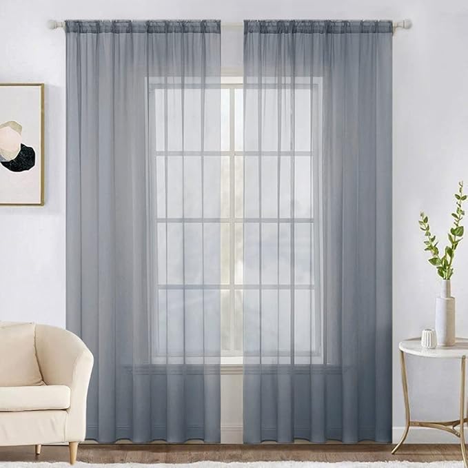 MIULEE 2 Panels Solid Color Sheer Window Curtains Elegant Window Voile Panels/Drapes/Treatment for Bedroom Living Room (54X72 Inches Dark Grey)