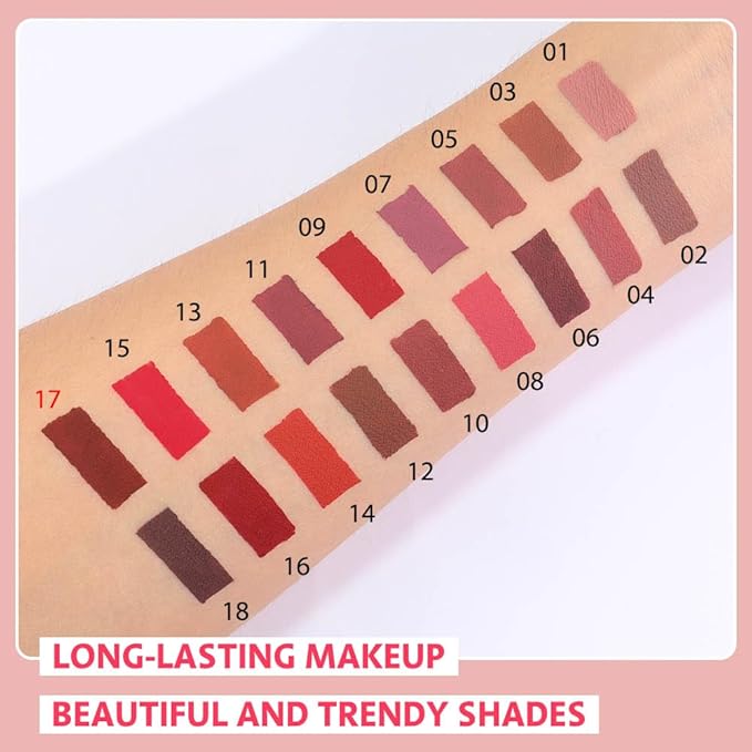 Matte Liquid Lipstick,Rose Pink Liquid Lip Stains, Long Lasting Waterproof Lip Gloss Makeup, Velvet Non-Stick Cup Lips Stain X-17#
