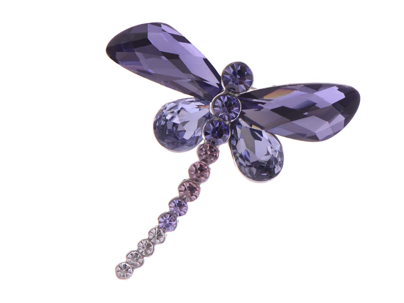 Alilang Silvery Tone Sparkly Crystal Rhinestones Dragonfly Insect Brooch Breastpin Lapel Pins for Women, Purple