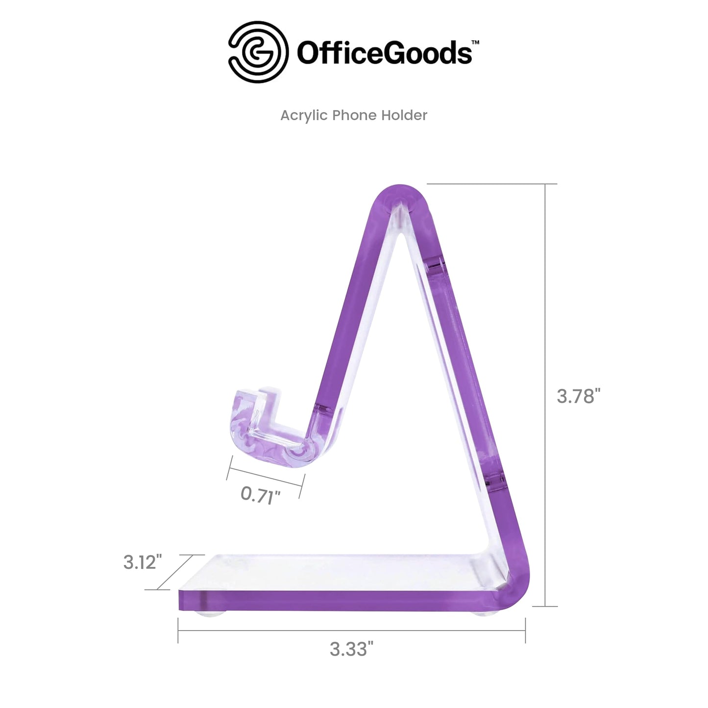 OfficeGoods Acrylic Phone Holder Aesthetic Desk Phone Stand, Compatible with 4-8 inch screens, Office Decor and Work from Home Essentials - Purple